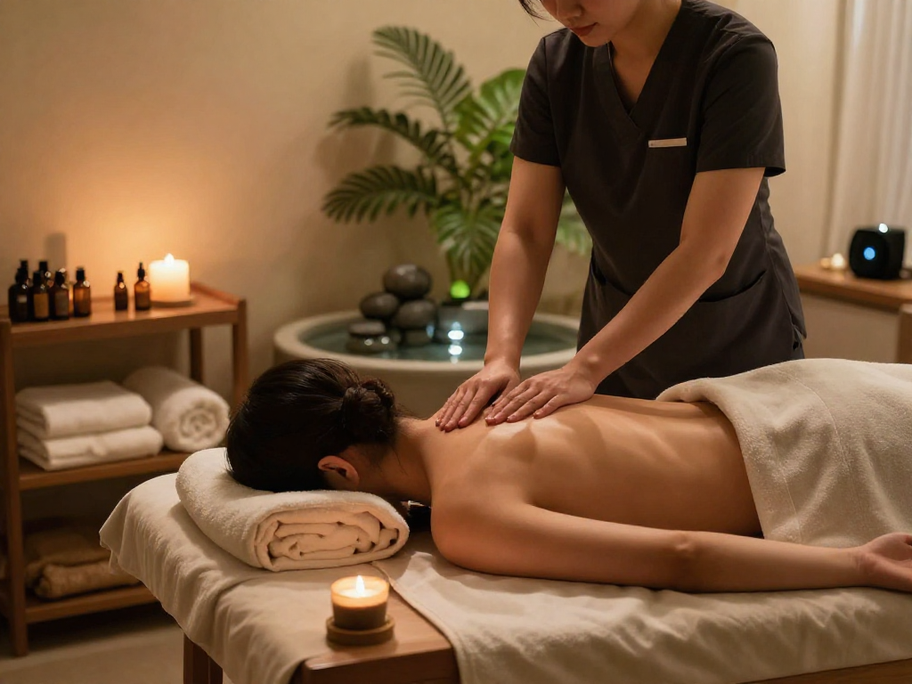 Relaxing 성북구출장안마 therapy session in a tranquil spa with calming elements.